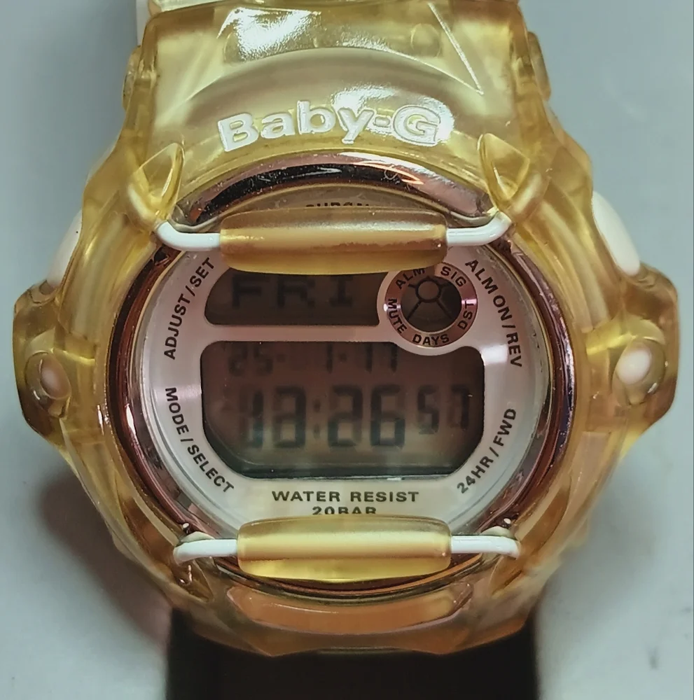 X Casio Baby-G Amber Digital Watch 43mm case with white wire protective cage - Picture 2 of 9